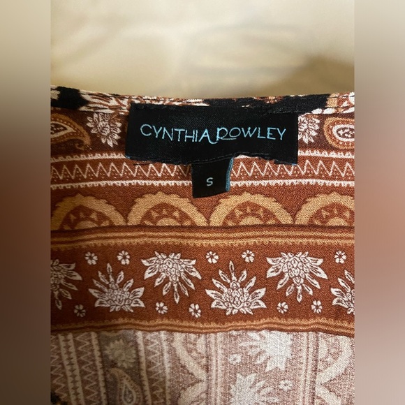 Cynthia Rowley boho brown and black ruffle blouse - Picture 2 of 8